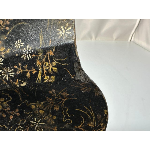 Paper Victorian Papier Mache Crumber: Lacquered Clamshell Tray, Floral Decor For Sale - Image 7 of 9