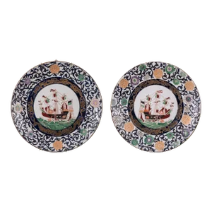 Nanban Black Ship Imari Chargers - a Pair
