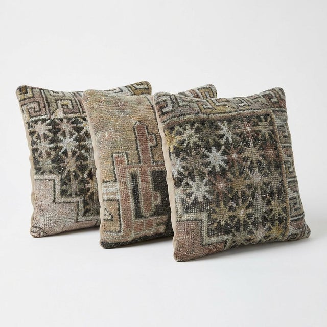 Mid-Century Modern Turkish Wool Rug Pillow Cover 20'' X 20'' - Set of Three For Sale - Image 3 of 4