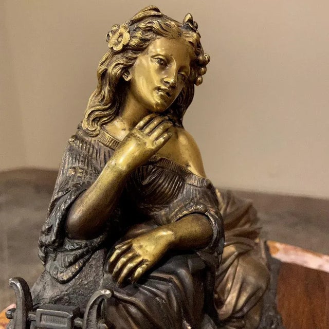 Metal 19th Century French Bronze Statue of Maiden With Lyre For Sale - Image 7 of 13