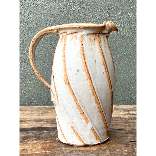 White Vintage Original Studio Pottery Swirl Vase For Sale - Image 8 of 12