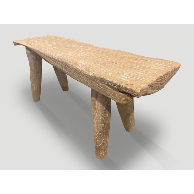 Andrianna Shamaris St. Barts Bleached Teak Wood Bench For Sale - Image 4 of 6
