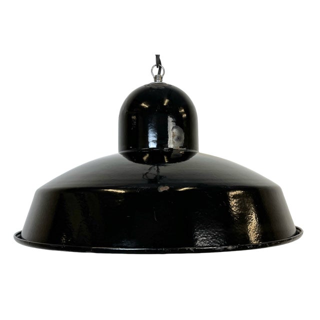 Industrial Black Enamel Factory Pendant Lamp, 1960s For Sale