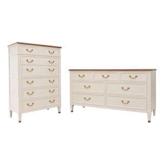 1970s Custom Refinished Kindel Grand Rapids French Directoire 14-Drawer Bedroom Suite (2-Piece Set) For Sale