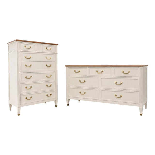 1970s Custom Refinished Kindel Grand Rapids French Directoire 14-Drawer Bedroom Suite (2-Piece Set) For Sale