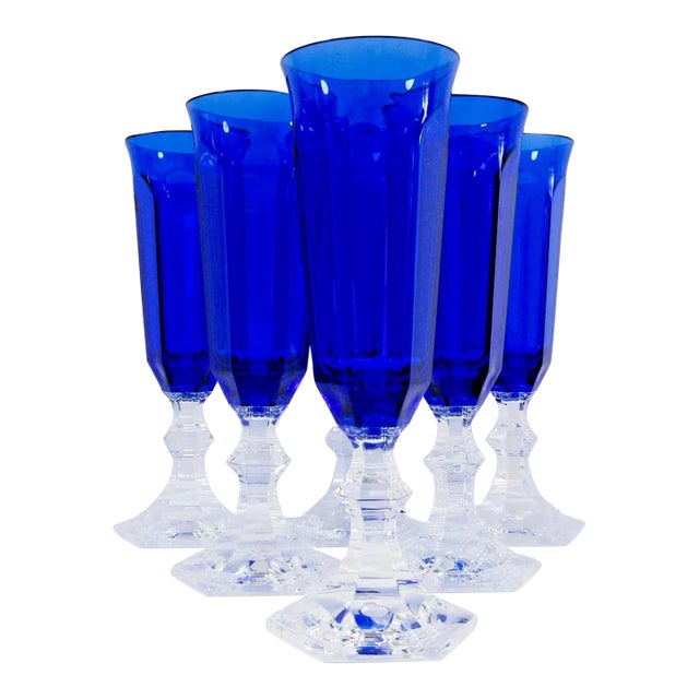 Mario Luca Giusti Blue Acrylic Wine Flute Glasses Set of 6 For Sale