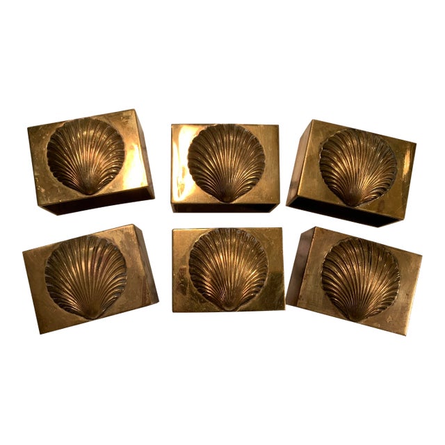 1960s Italian Brass Coastal Shell Napkin Rings Set of 6 For Sale