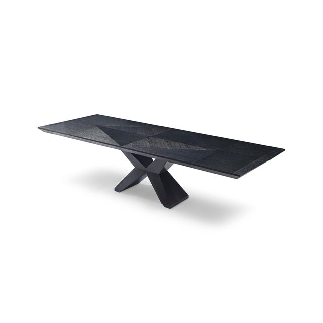 Modern Wenge Oak Dining Table Designed by Greg Sheres. The “Angles” table top features a geometric design. Fully extended...