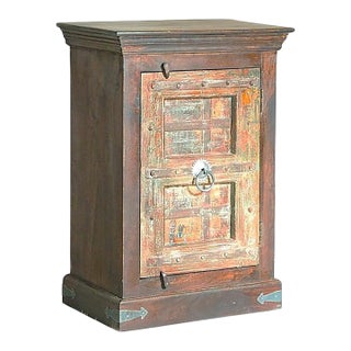 Rustic Farmhouse Style 39" Tall Distressed Painted Antique Door Cabinet For Sale