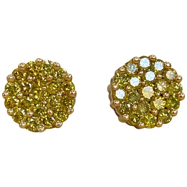 2 Carat Yellow Diamond Floral Cluster Flower Stud Earrings 14 Karat White Gold For Sale - Image 15 of 18