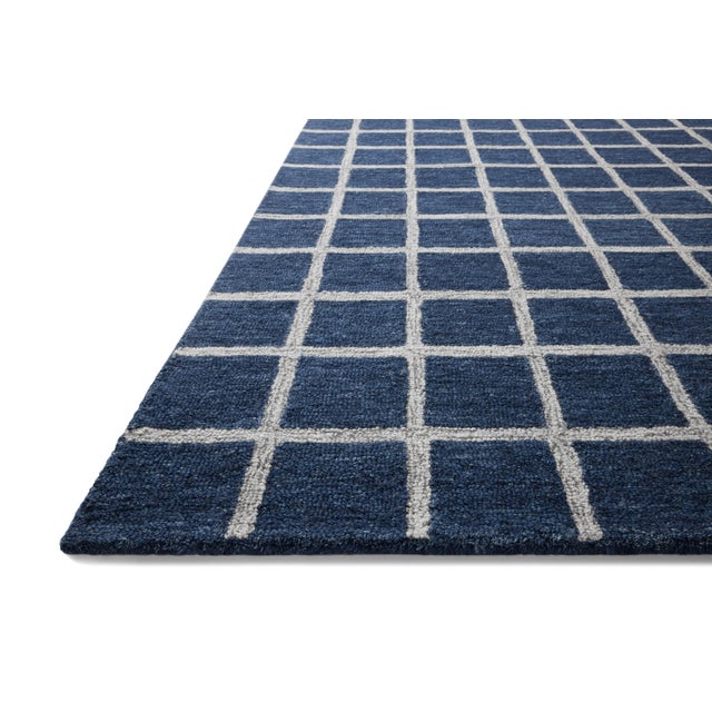 Contemporary Chris Loves Julia x Loloi Polly Navy / Silver 18" x 18" Sample Rug For Sale - Image 3 of 6