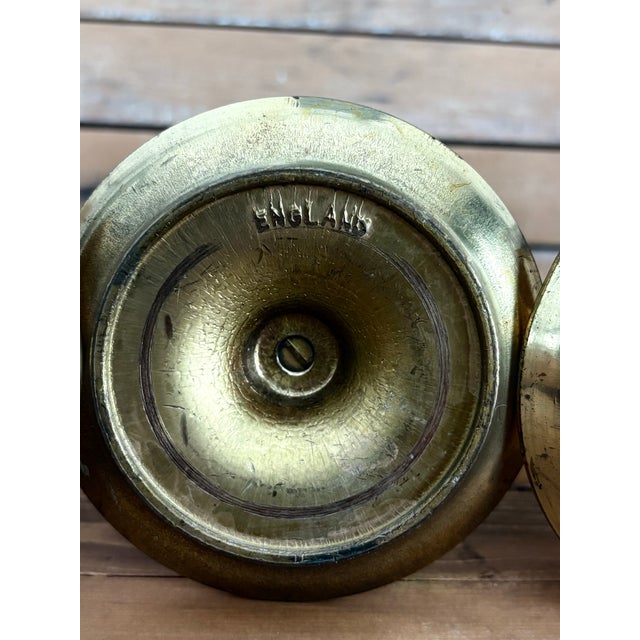 Set of 3 Vintage English Brass Chambersticks W/ Glass Hurricane Chimneys For Sale In Des Moines, IA - Image 6 of 8