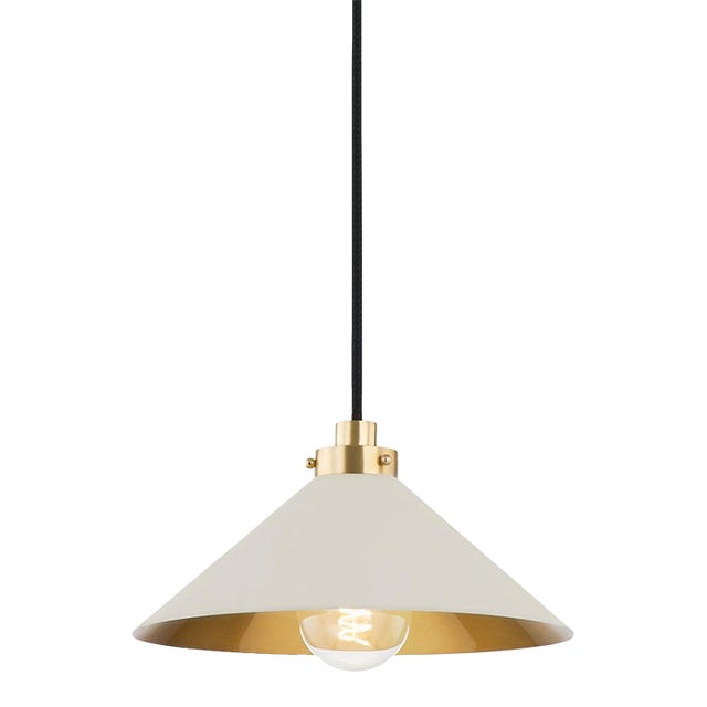 Hudson Valley Lighting Mark D. Sikes Clivedon 1-Light Pendant, 12" - Aged Brass/Off White For Sale