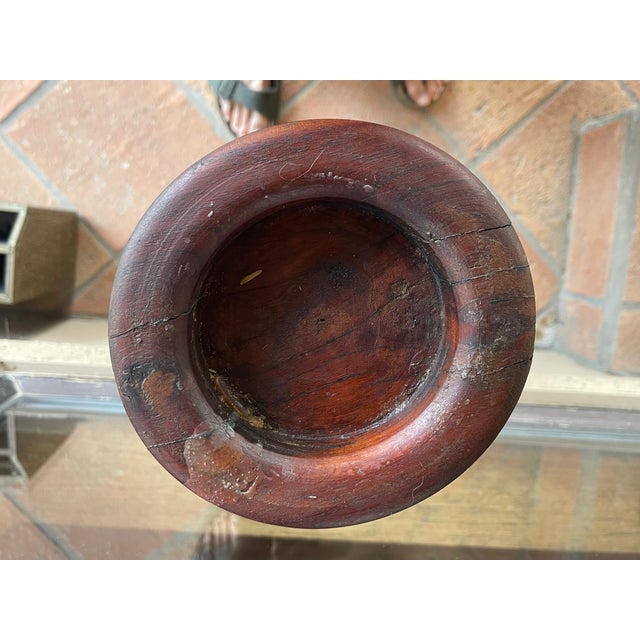 Workaday Handmade Vintage Indonesian Bali Carved Woodend Barley Twist Floor Candle Stand Holder For Sale - Image 4 of 5