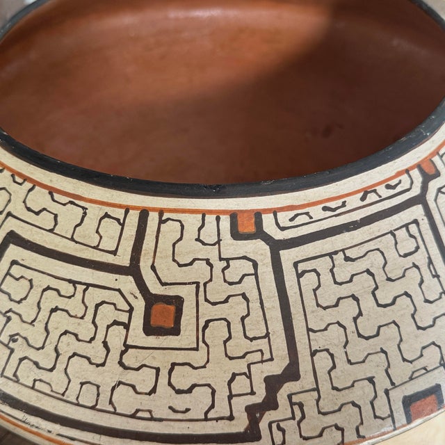 Printmaking Materials Monumental Shipibo Folk Art Polychrome Geometric Wood-Fired Vessel For Sale - Image 7 of 12