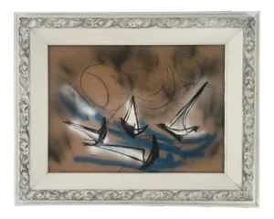 Sailing Original Painting by Erik Sulander 31 X 39 on Paper Charcoal Framed
