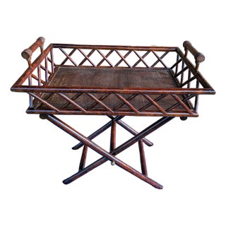 Vintage Hollywood Regency Boho Chic Coastal Ralph Lauren Style Tray , Faux Bamboo and Rattan For Sale