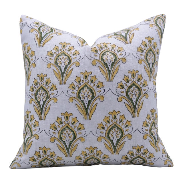 Fabdivine Artisan Block Print Throw Pillow Cover 16x16 Inch Off-White Linen- Chimani For Sale
