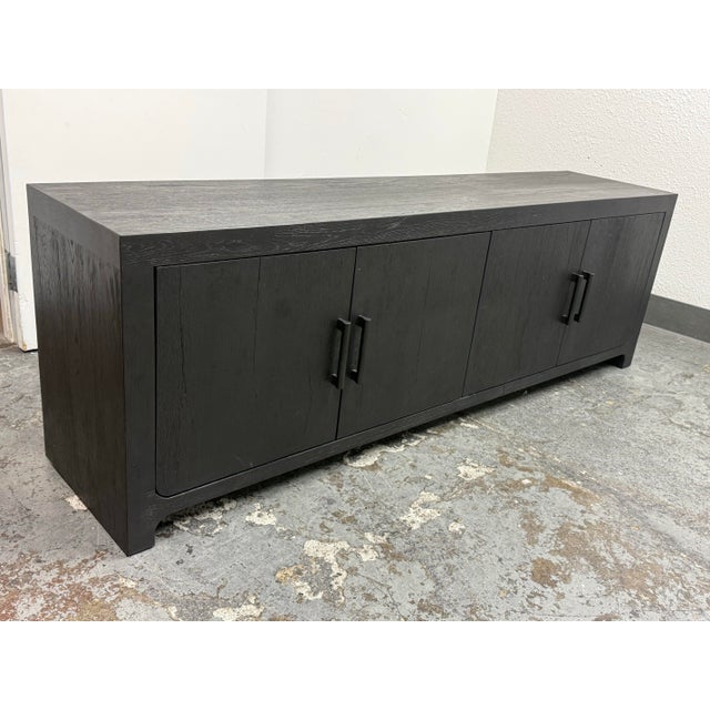 Modern Restoration Hardware Davos Oak Media Console For Sale - Image 3 of 12