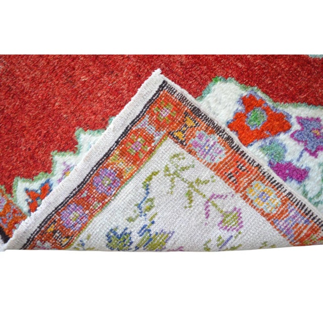 High Pile Area Rug Hand Knotted Colorful Oushak Medallion Rug - 3'10'' X 6' For Sale - Image 11 of 12