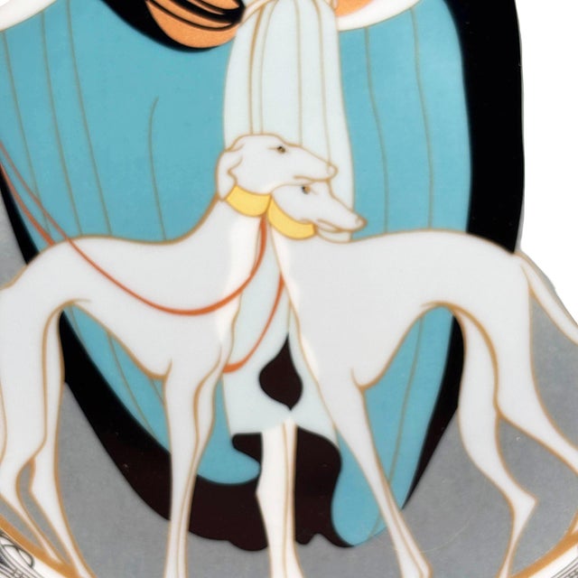 1990s "A Flapper W Greyhounds" Art Deco Style Ceramic Decorative Plate by Ws George For Sale - Image 4 of 9