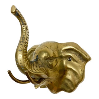 Vintage Brass Elephant Motif Wall Hook For Sale