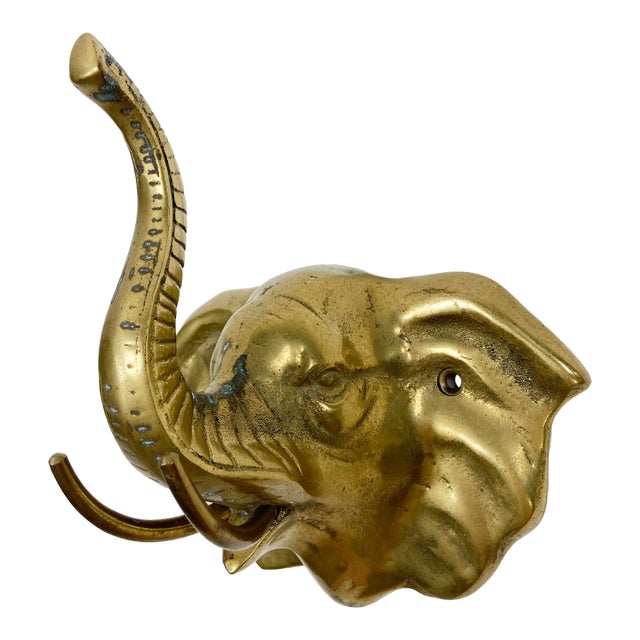 Vintage Brass Elephant Motif Wall Hook For Sale