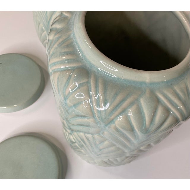 2000 - 2009 Pair of Celadon Jars With Ginko Leaf Motif For Sale - Image 5 of 10
