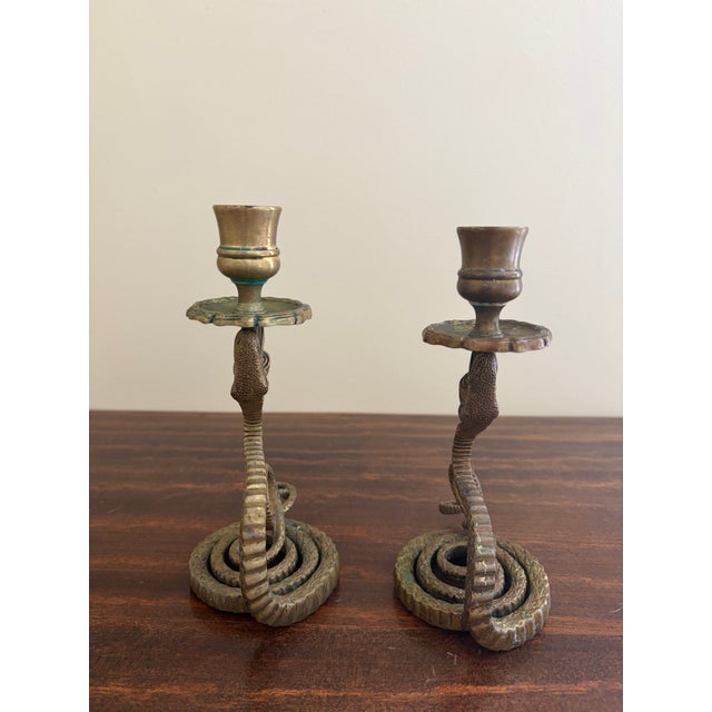 Antique French Brass Serpent Snake Candle Holders, Pair For Sale In South Bend - Image 6 of 14
