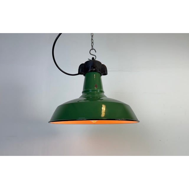 Industrial Green Enamel Factory Pendant Lamp, 1960s For Sale - Image 11 of 18