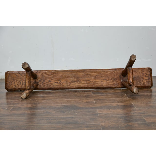 Brown Mid 20th Century Rustic Pine Bench with Hand-Hewn Details – Versatile American Craftsmanship For Sale - Image 8 of 10