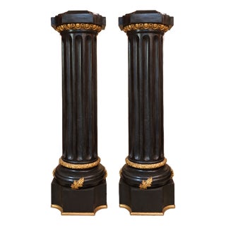 Grand Scale French Louis XVI Heavy Palace Black Tesselated Marble Gilt Bronze Pedestals a - Pair For Sale