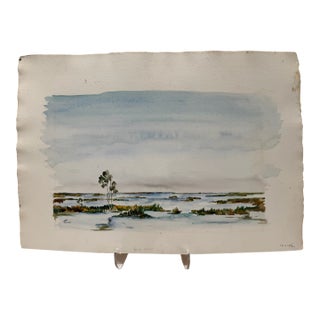 Henry Emil Salloch Original Watercolor on Paper Winter Marsh Lanscape, 1948. For Sale