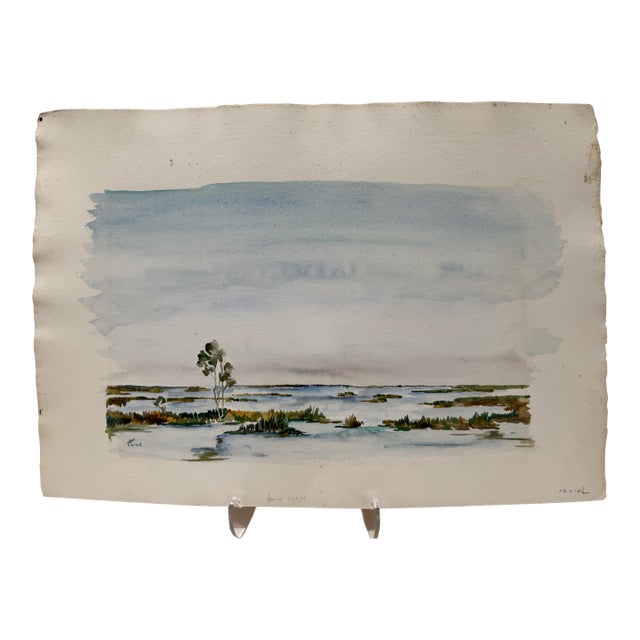 Henry Emil Salloch Original Watercolor on Paper Winter Marsh Lanscape, 1948. For Sale