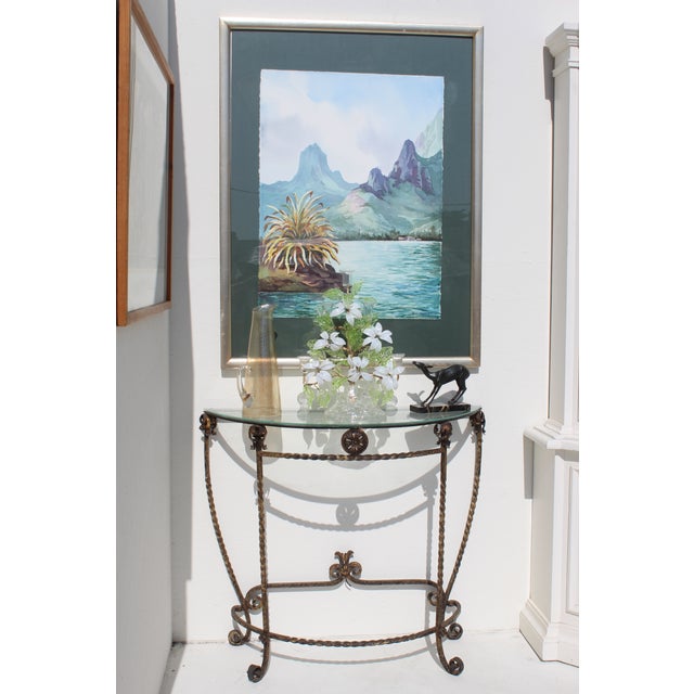 20th century Italian/Venetian blown glass candelabra. A glass bouquet of white opaque flowers and lime green transparent...