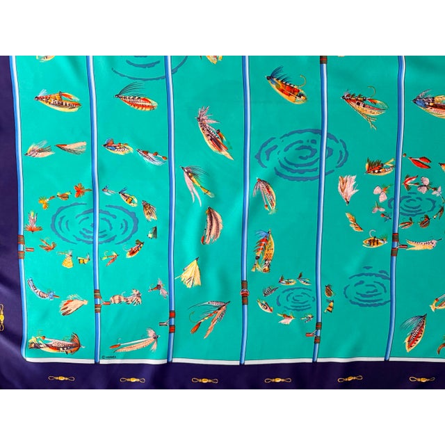 Royal Blue Hermès Flies Silk Scarf 1988 Designed by Cathy Latham For Sale - Image 8 of 10