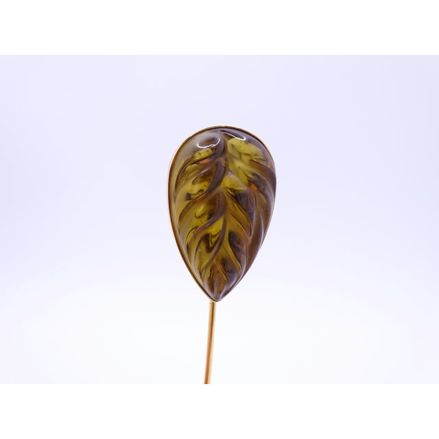 Glass and Gold-Plated Heliconia Leaf Pin from Lalique, France, 1995 For Sale - Image 18 of 18