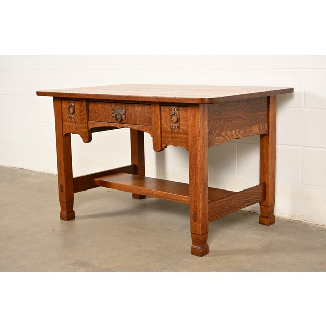 Stickley Brothers Style Antique Mission Oak Arts & Crafts Desk or Writing Table, Circa 1910 For Sale - Image 15 of 15