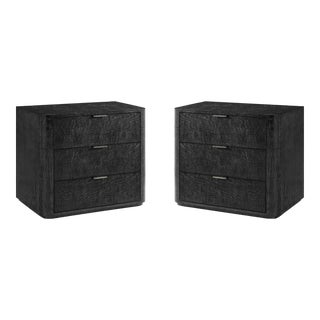 Pair of Black Art Deco 3 Drawer Nightstands For Sale