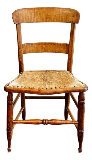 Late 19th Century Antique Tiger Oak Chair With Exotic Animal Hair on Hide Seat