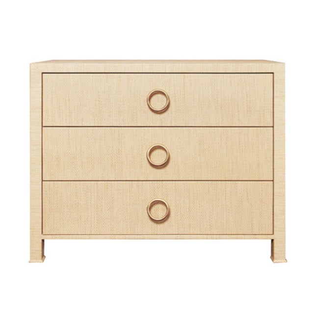 Tan Matthew Izzo Home Getty Natural Grasscloth Three Drawer Chest With Antique Brass Circle Hardware For Sale - Image 8 of 8