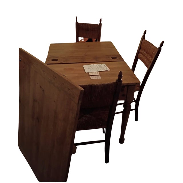 Brown Antique Pine Farm Table With Drawer With Set of 4 - 1870s French Wicker Chairs For Sale - Image 8 of 10