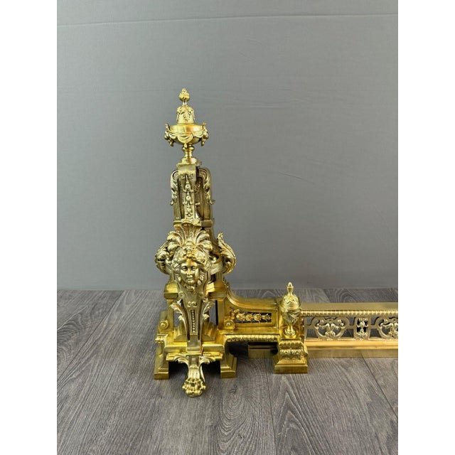 Gold 19th Century Louis XVI Gilt Bronze Andirons, 1890s, Set of 3 For Sale - Image 8 of 11
