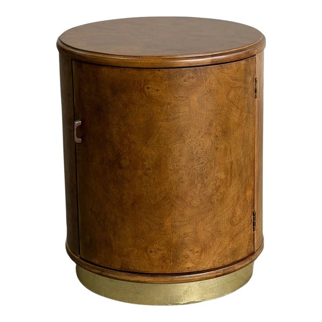 Vintage Drum Burl & Brass Nightstand For Sale