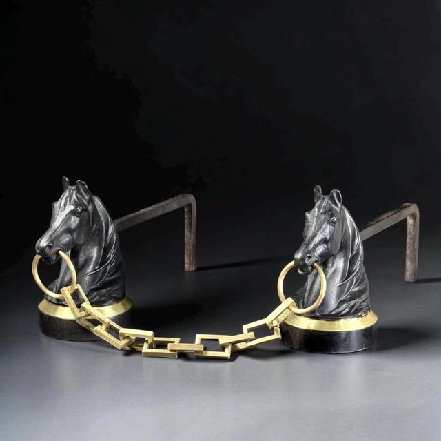 French Horse Head Andirons in Brass and Iron, 1950s, Set of 2 For Sale - Image 17 of 17