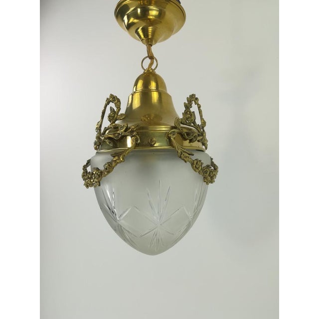 Vintage French Ceiling Lamp with a Sanded Glass Shade, 1910s For Sale - Image 11 of 14