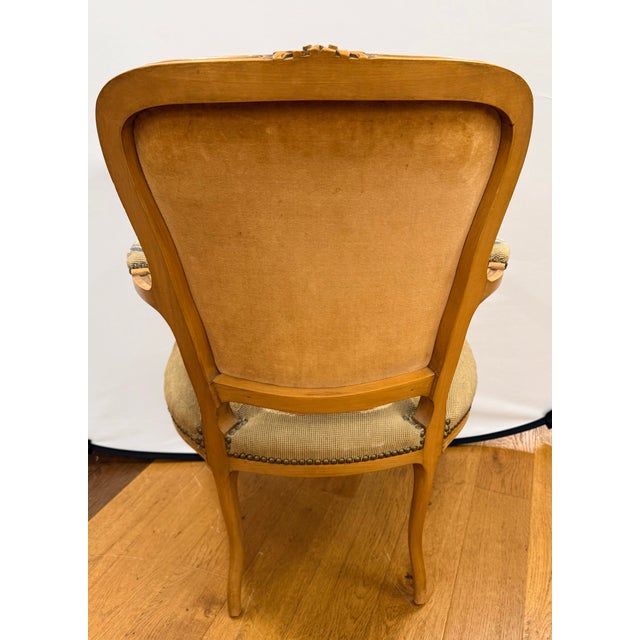 Mid 20th Century French Louis XV Style Needlepoint Bergère Armchair For Sale - Image 5 of 11