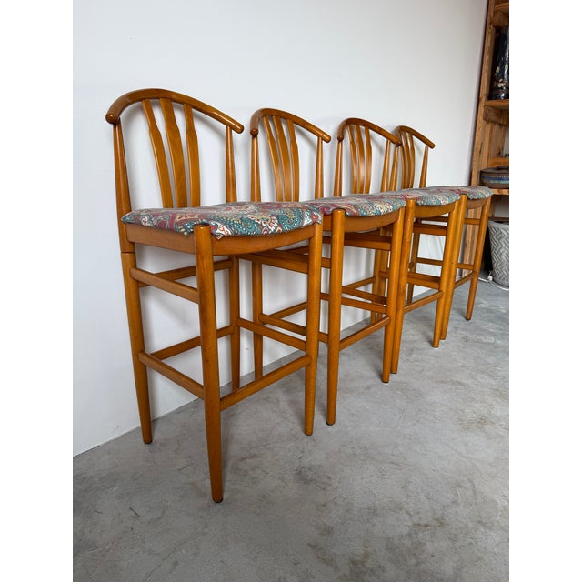 1970s Swedish Mid-Century Modern Carl-Ewert Ekström Beechwood Bar Stools – Set of 4 For Sale - Image 4 of 18