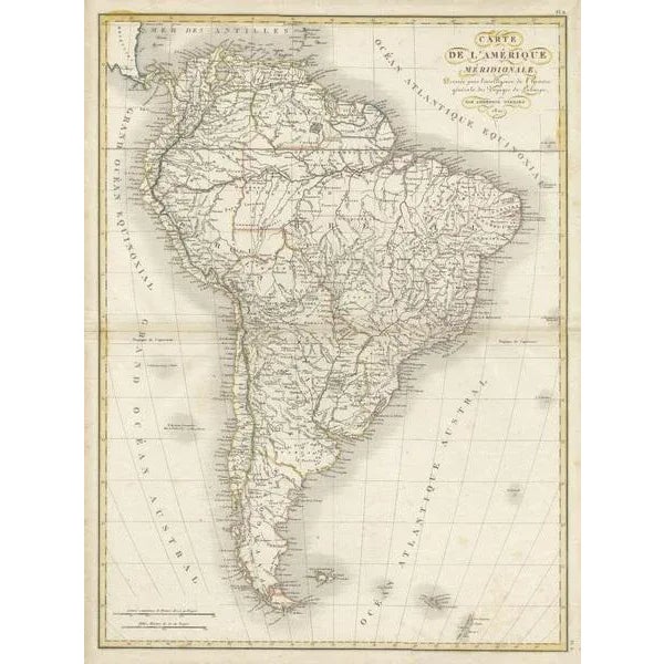 Antique map titled 'Carte de l'Amérique Méridionale'. Scarce map of South America, published in Paris in 1821. The map...