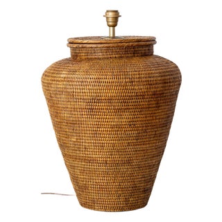 Vintage Hand-Woven Rattan Jar Table Lamp, 1980s For Sale